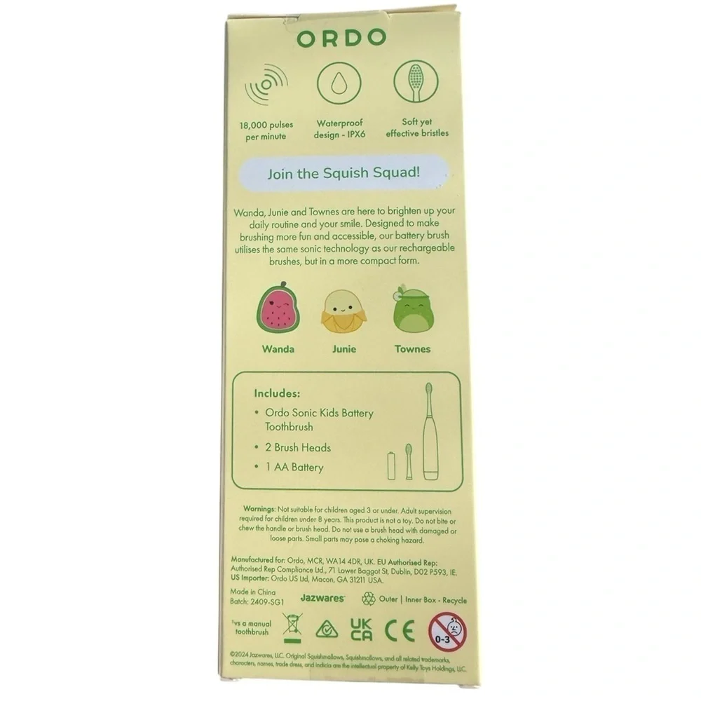 Ordo Sonic Kids Squishmallows Yellow Battery Toothbrush